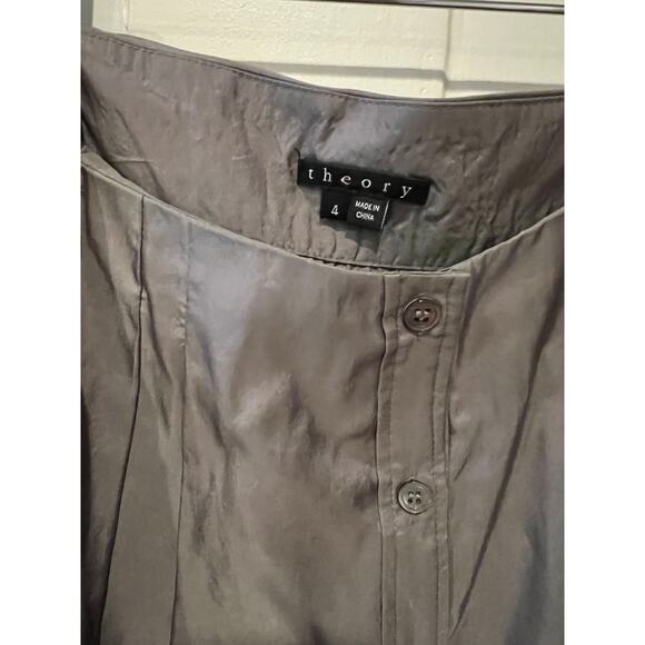 Theory silk button front mini skirt gray 4 - Picture 4 of 5